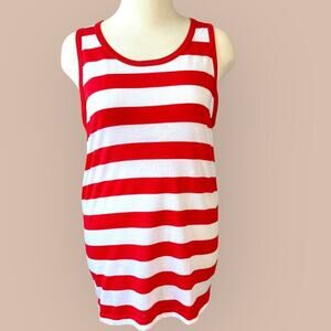Pacific Surf Sleeveless Tank T Shirt Cami Dress Beach Cover XL Red White Stripes